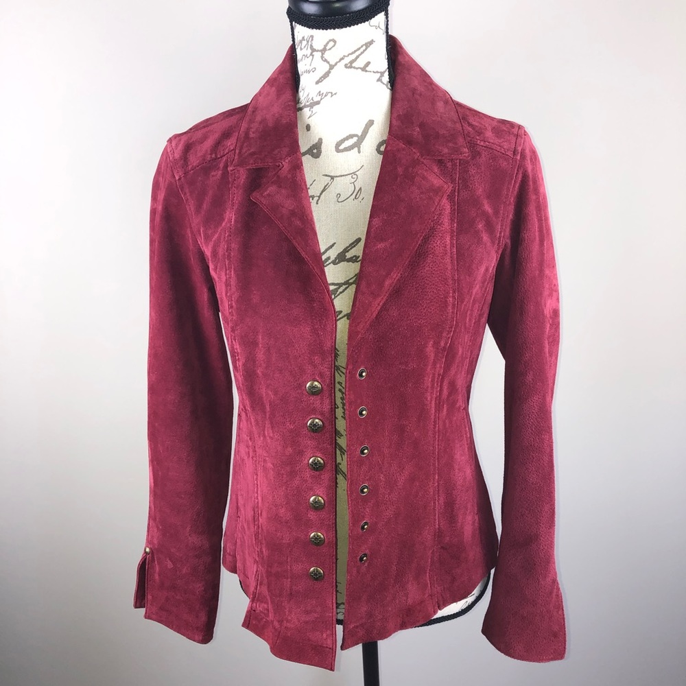 Red leather jacket- live a little is the brand